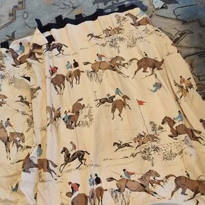 Vintage  Whimsical Equestrian Print Drapery Panel For Repurposing
